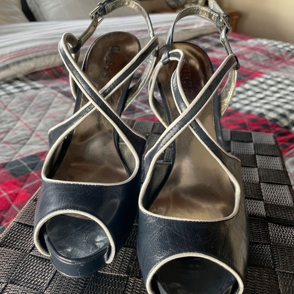 Guess Navy Platform Sandal Heels - Picture 2 of 4